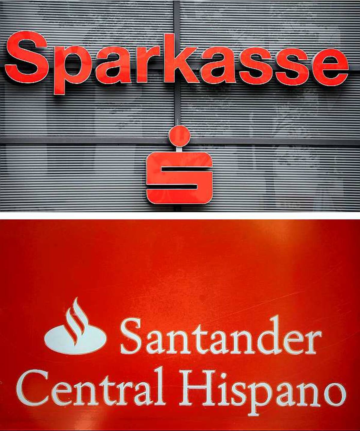 Polémica por el color rojo entre cajas de ahorro alemanas y el Banco Santander. AFP
