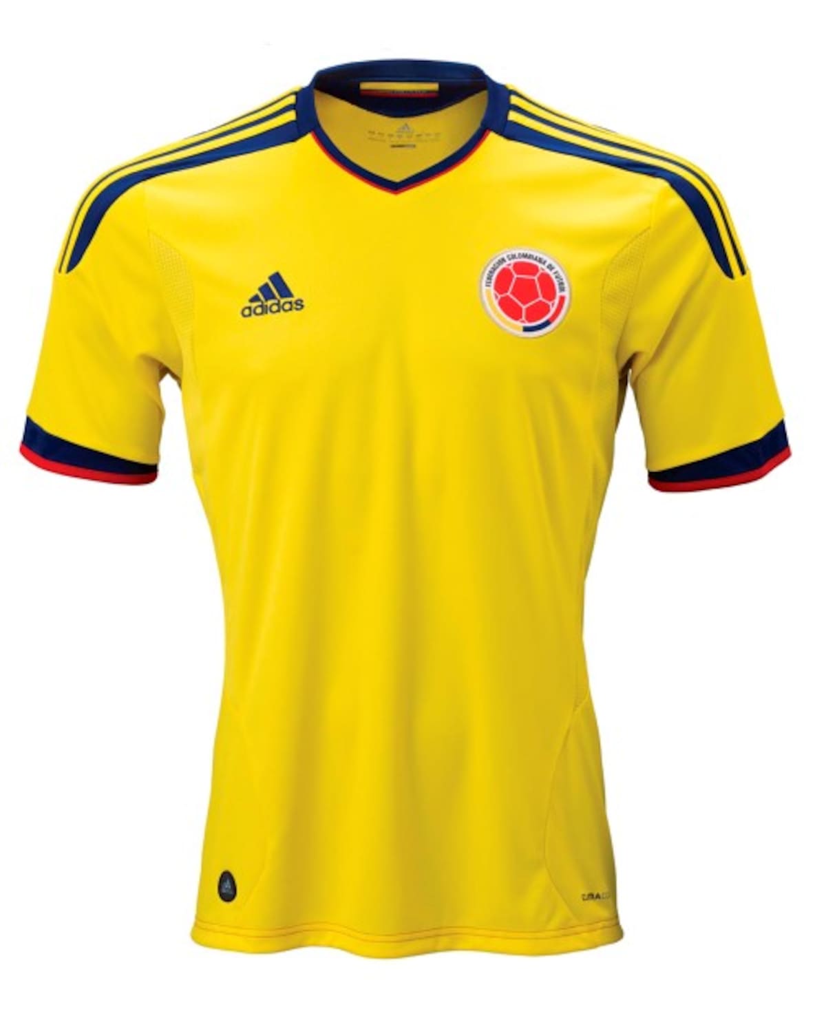 Esta nueva camiseta de la selección colombiana lleva el estilo que vimos ya con España y Argentina, en este caso manteniendo el amarillo característico de los cafeteros con vivos en azul oscuro. COLPRENSA