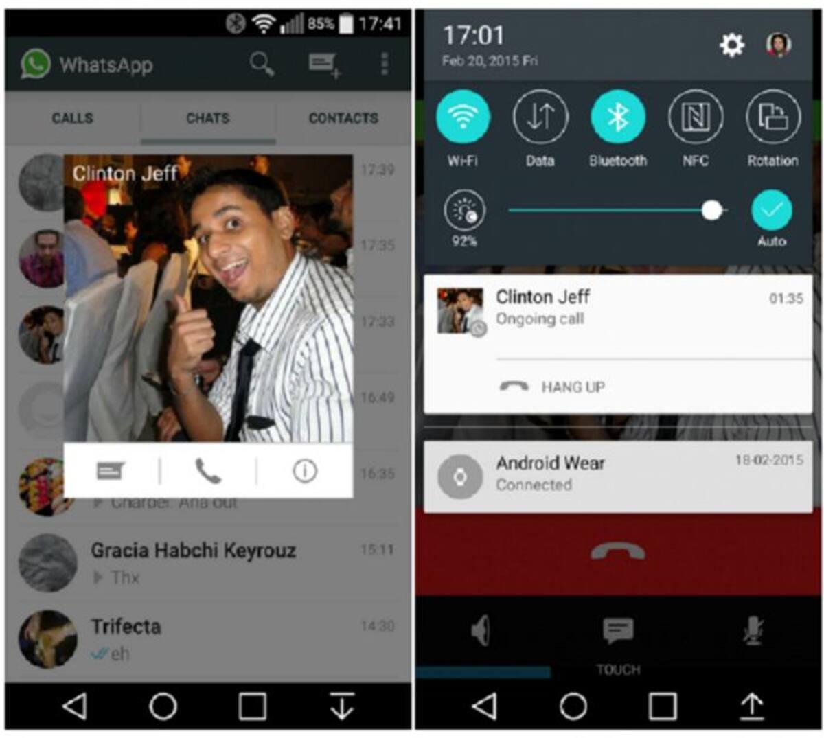 Interfaz de WhatsApp con el servicio de llamadas.
