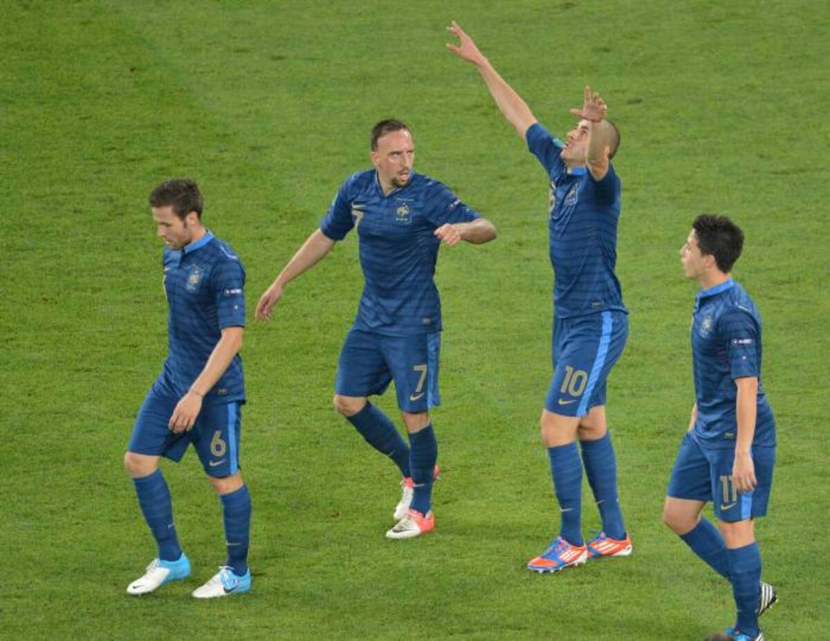 Jugadoras franceses en la Eurocopa en el partido ante Ucrania. AFP SERGEI SUPINSKY