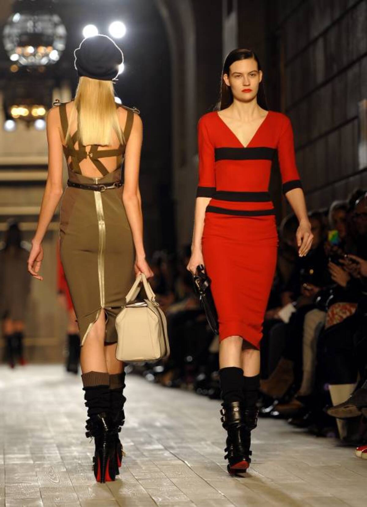 Models display outfits during the Victoria Beckham show at the New York Public Library during the Fall 2012 Mercedes Benz Fashion Week February 12, 2012 in New York. AFP PHOTO / TIMOTHY A. CLARY