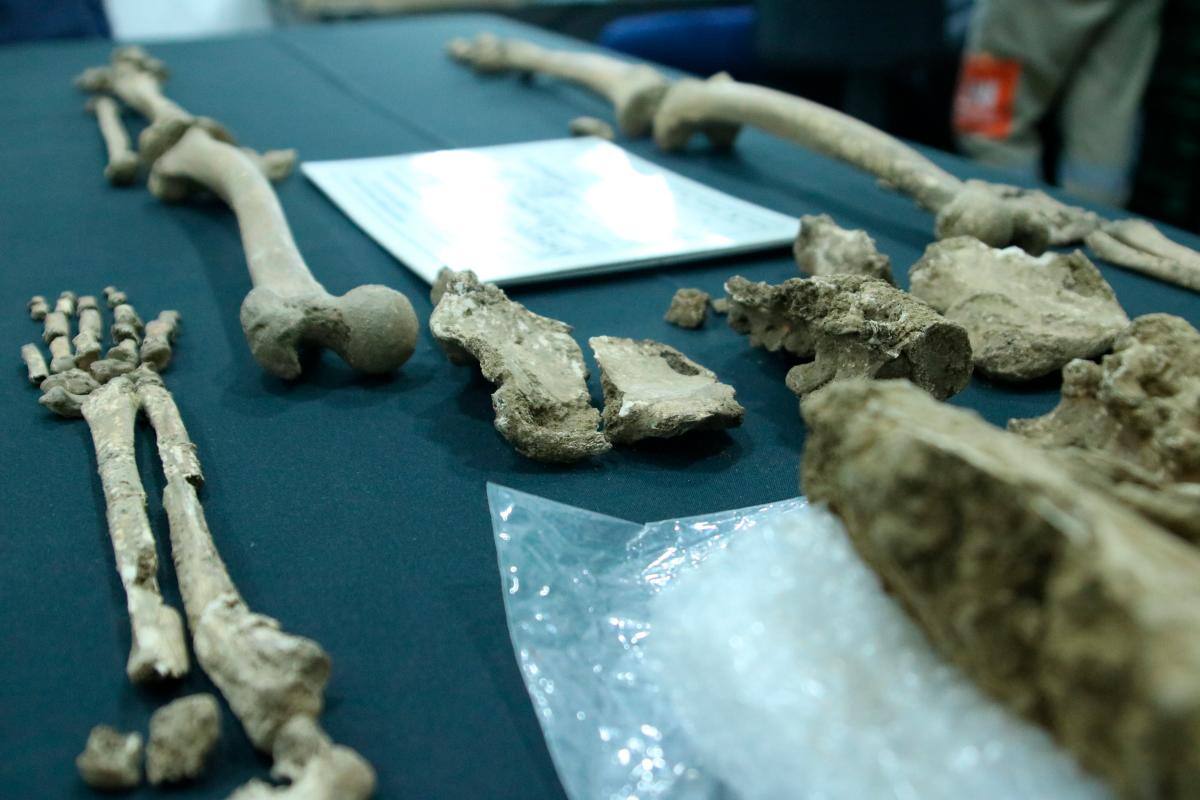 Restos óseos de un individuo encontrado en un enterramiento múltiple tipo tumba de pozo, con ajuar funerario encontrado en San Jacinto, Bolívar, en predios de la finca Regeneración.//Fotos: Nayib Gaviria - El Universal.