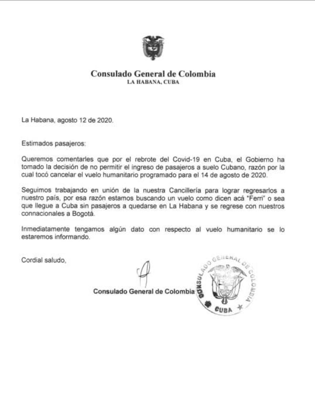 Carta del Consulado.