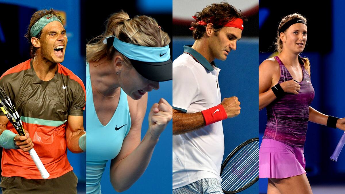Rafael Nadal, Maria Sharapova, Roger Federer y Victoria Azarenka en el Abierto de Australia Composición El Universal - AFP/AP