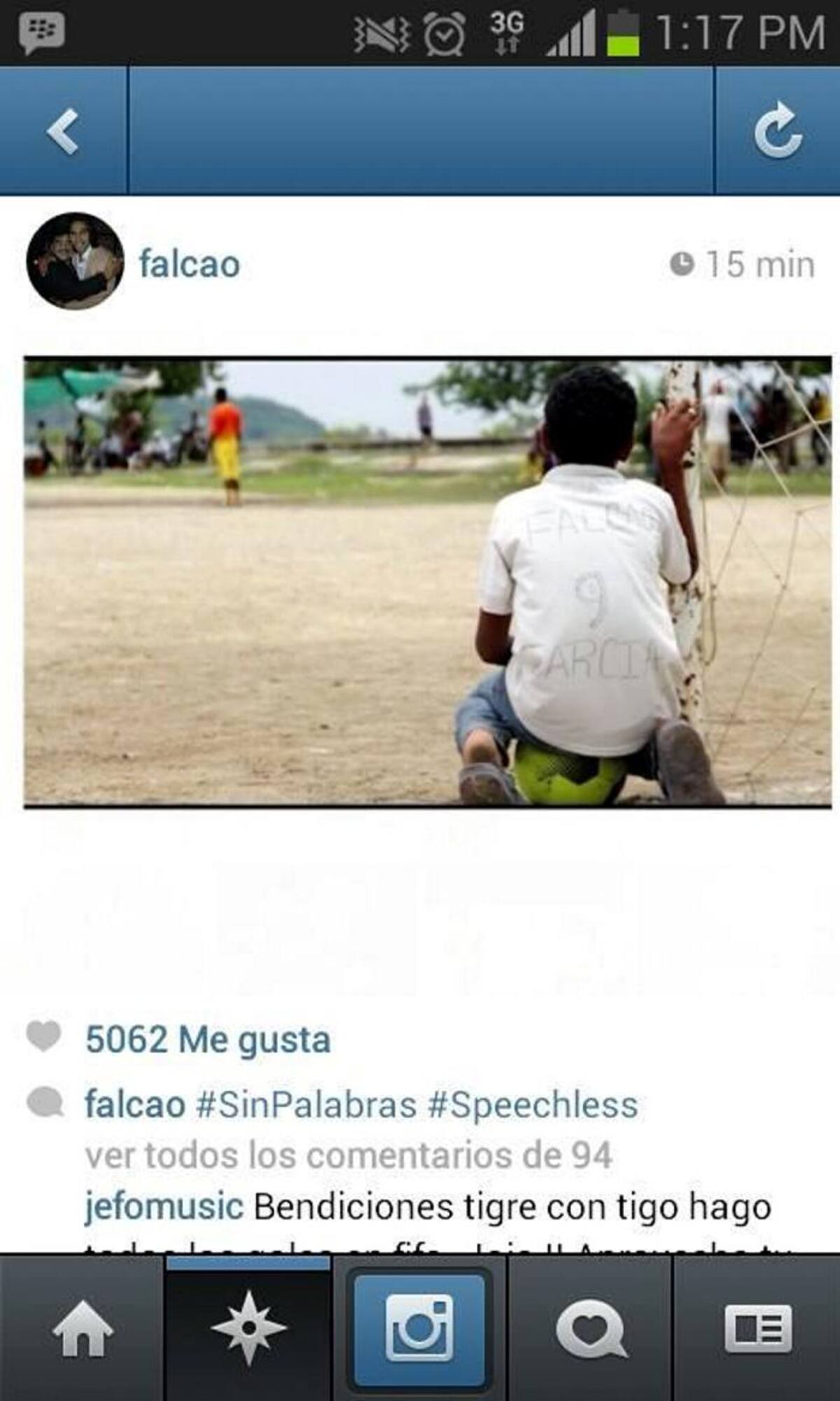 Falcao García compartió la imagen de Wilson en sus redes sociales. Niño Falcao García