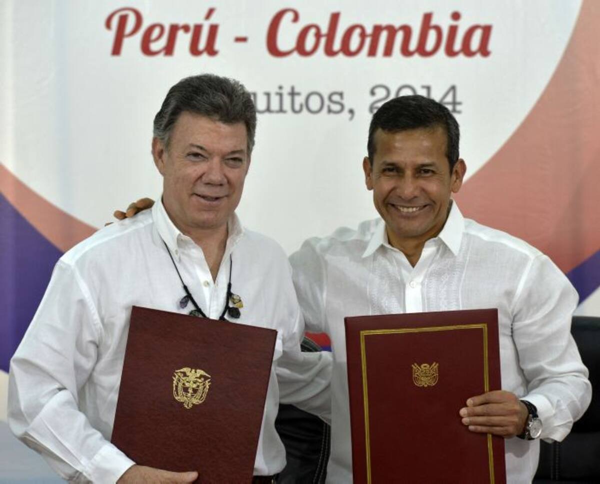 Humala y Santos indicaron tras la reunión que ambos países lucharán contra amenazas comunes como el narcotráfico, la minería ilegal y la tala de árboles. AFP CRIS BOURONCLE