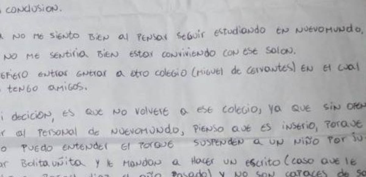 Fascímil de la carta del niño Cortesía