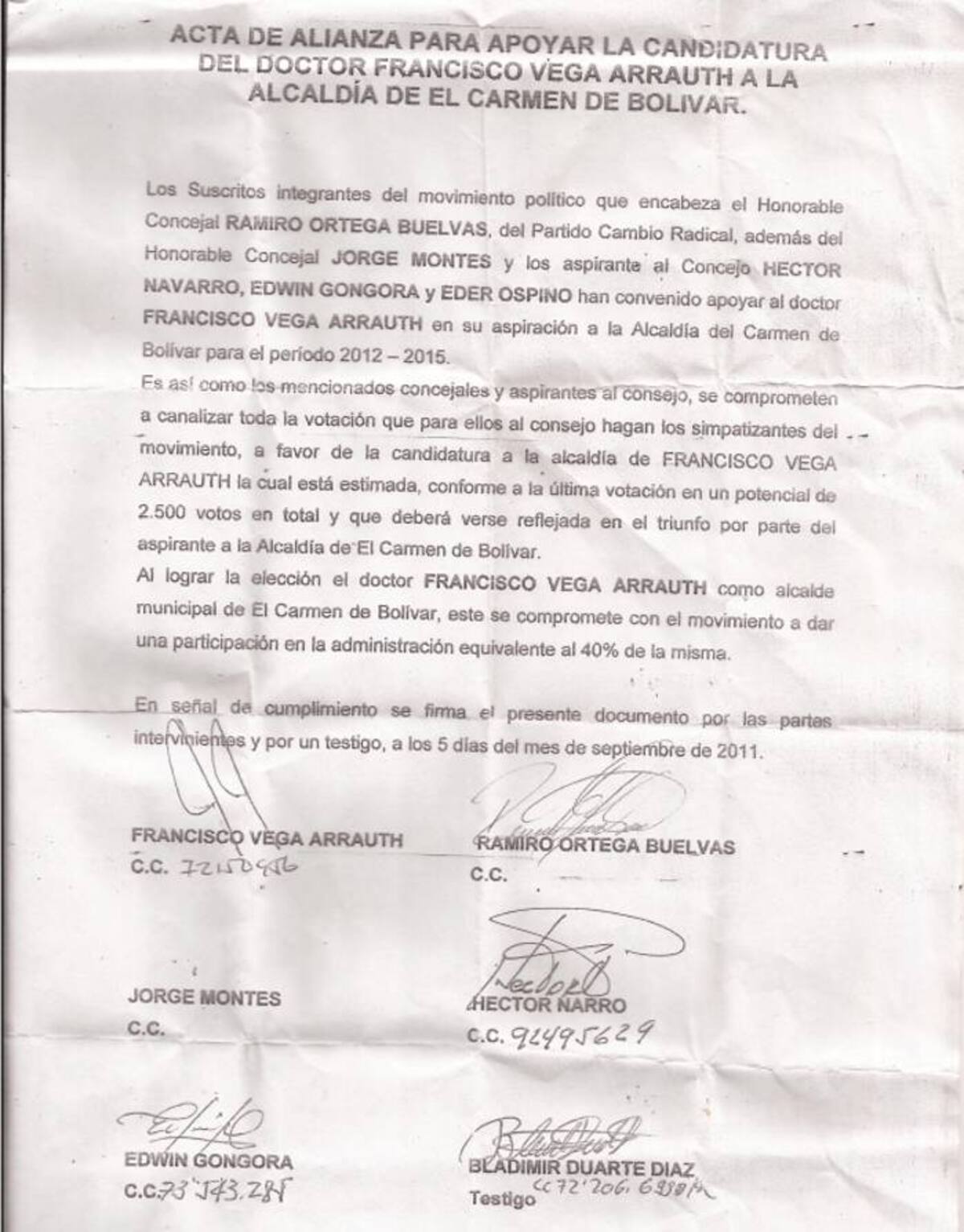 Fascimil de la presunta alianza política