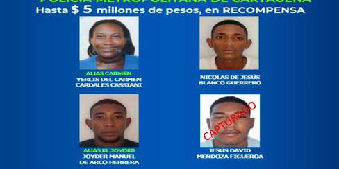 Estos son los 4 más buscados por homicidios en Cartagena: hay una mujer