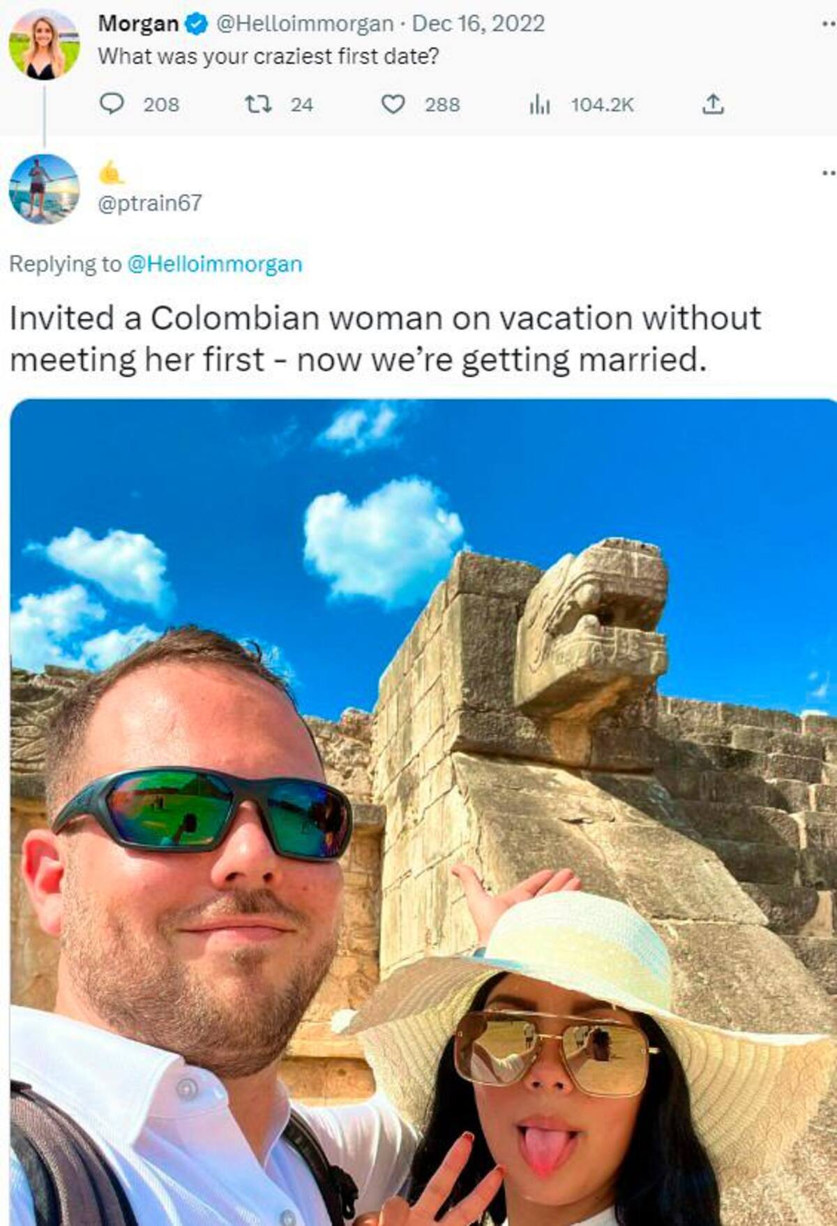 John Poulos y Valentina Trespalacios. Foto durante el viaje a México en el cual se conocieron tras chatear durante un tiempo.
