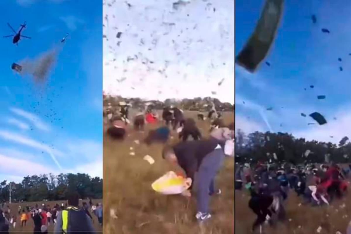 Video: Influencer lanzó millón de dólares desde un helicóptero a sus seguidores