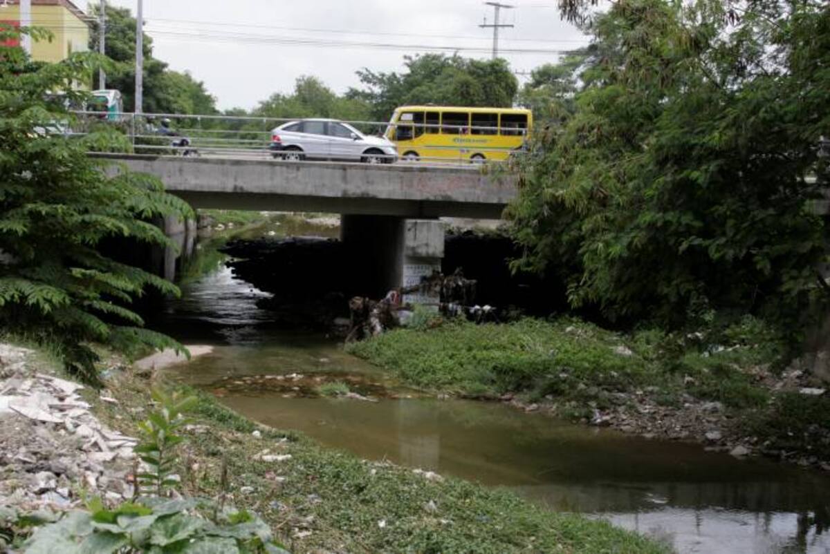 Algunos tramos del canal Ricaurte presentan condiciones favorables para un desbordamiento. Están llenos de maleza y basuras, como este frente a la avenida Pedro de Heredia. DAGOBERTO CABARCAS - EL UNIVERSAL