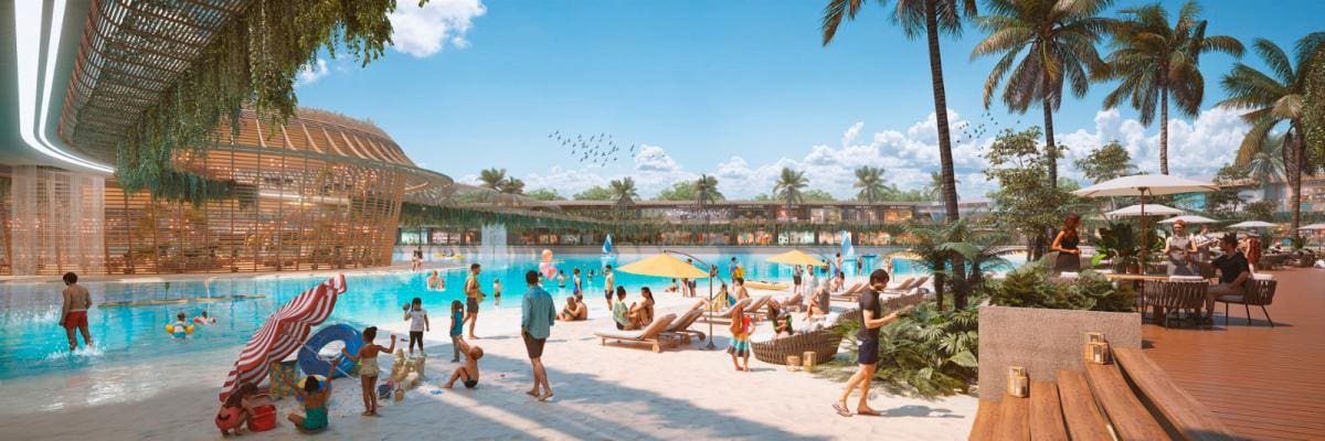 Lagos cristalinos de arenas blancas, la gran atracción para el entretenimiento en el nuevo Centro Comercial Azul de Arenas. //Cortesía