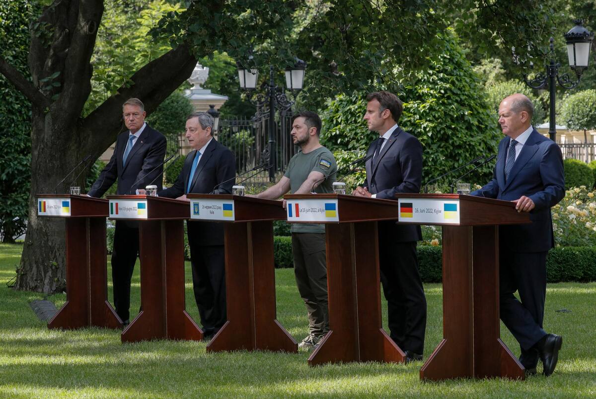 Los jefes de Gobierno de Italia, Francia, Alemania y Rumania viajaron a Kiev para reunirse con el presidente Volodímir Zelenski. EFE / VANGUARDIA