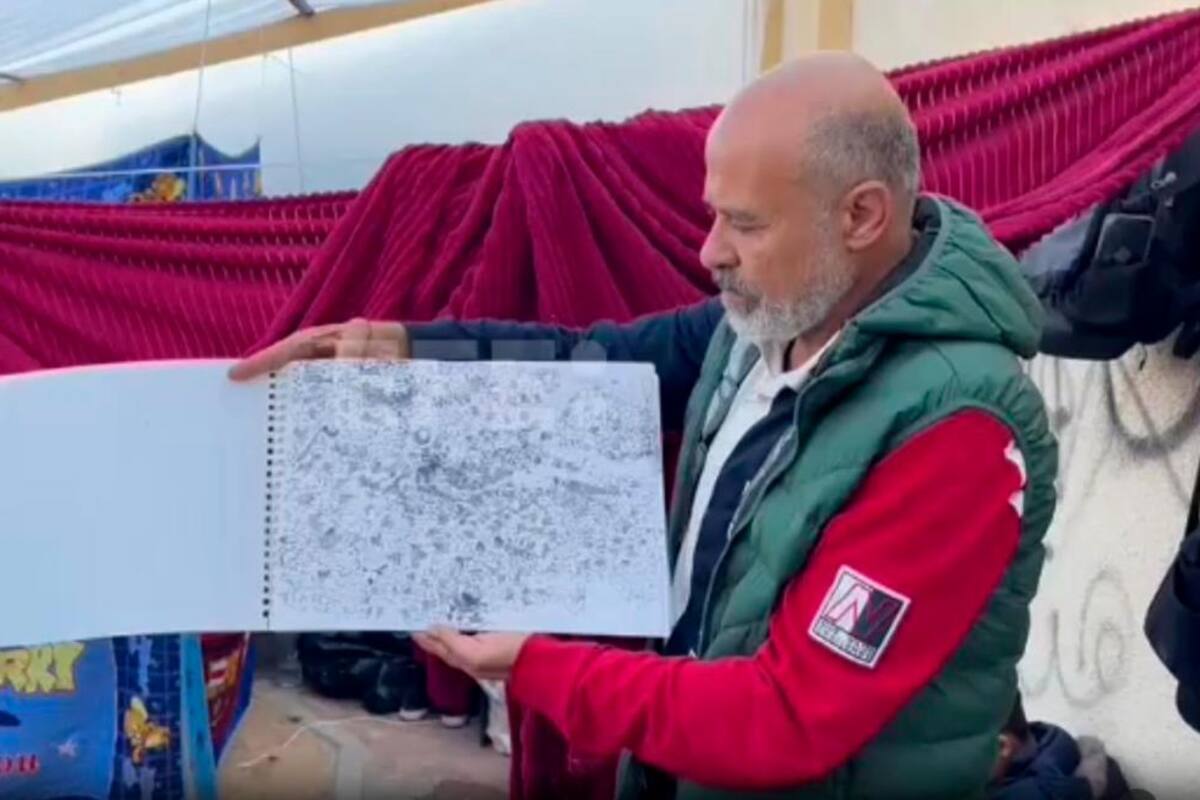 Artista plasma a través de dibujos el día a día de los desplazados en Gaza