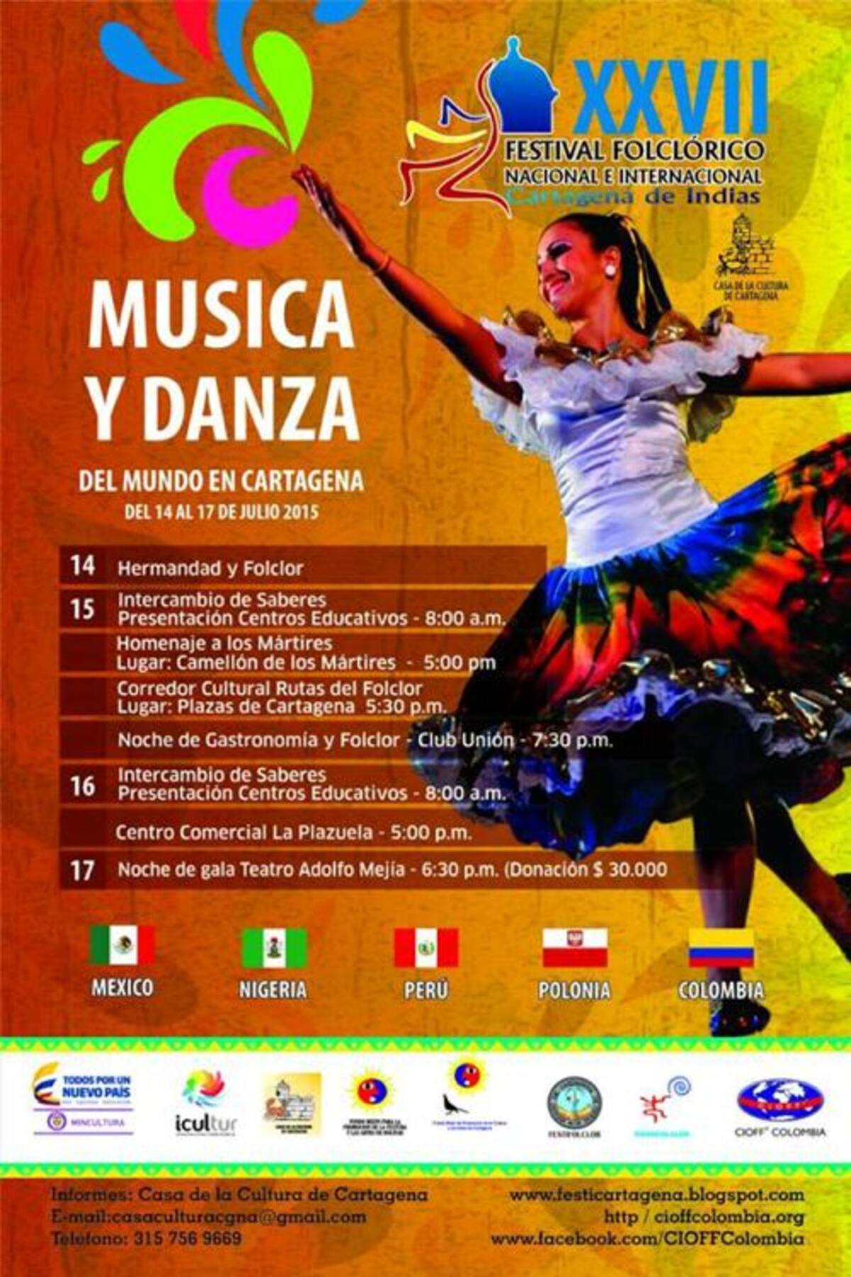 Grupos de música y danzas de 5 países, se presentan hoy en Cartagena. Cortesía