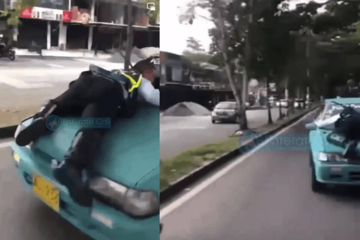 De película: tras persecución, agente de tránsito termina colgado de un carro