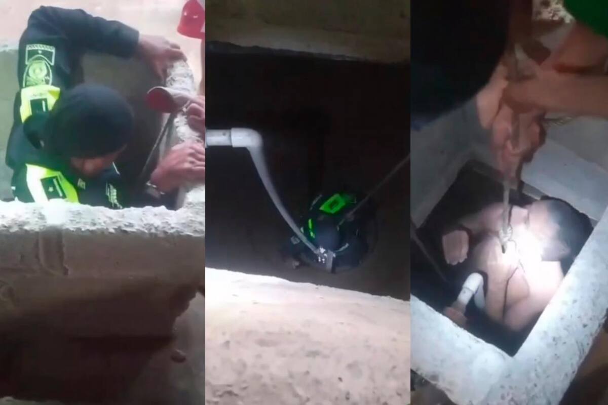 Video: policía rescata a un adulto mayor y a su perro que cayeron a un pozo