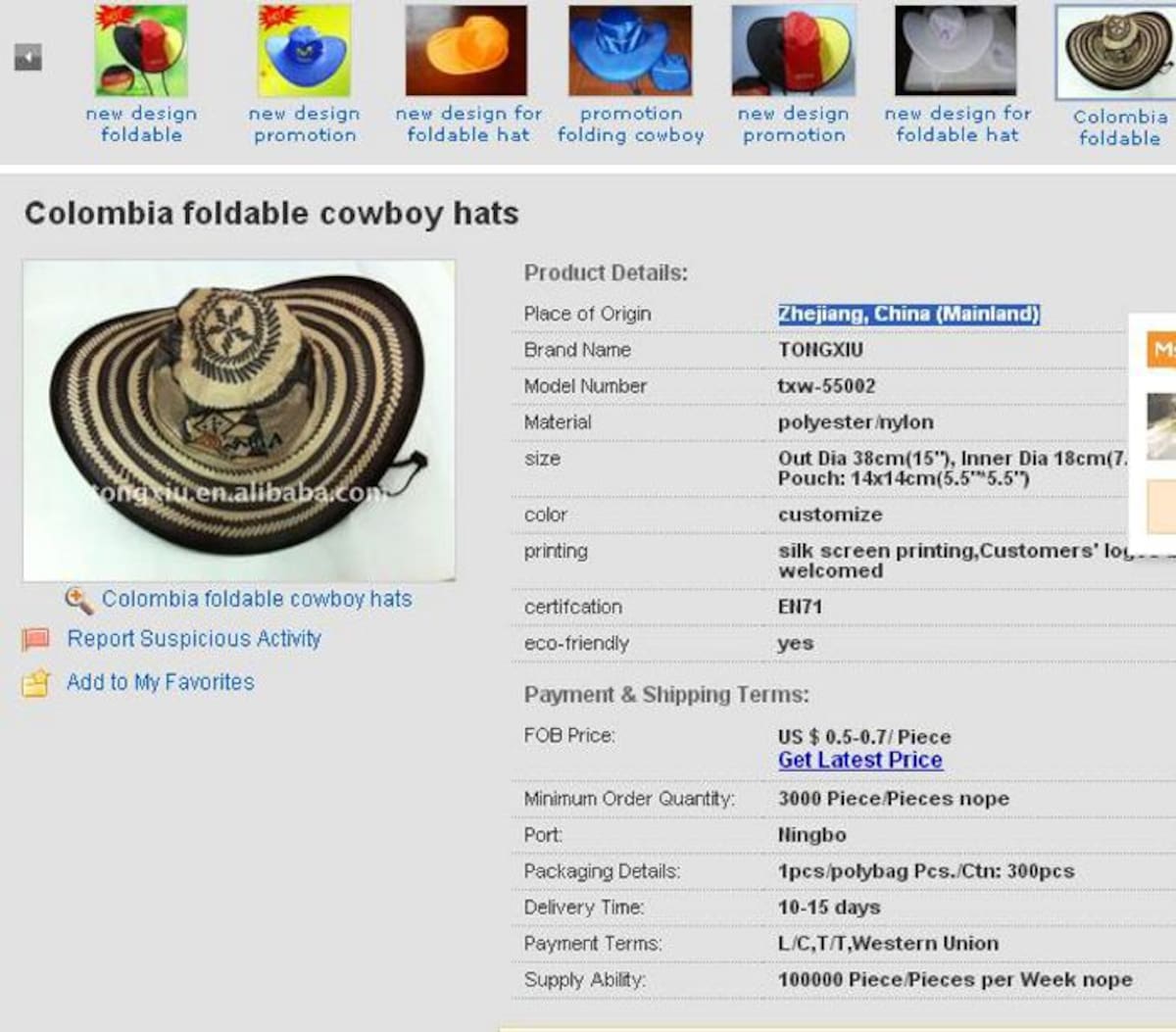 Este es el portal donde se venden los sombreros chinos.
