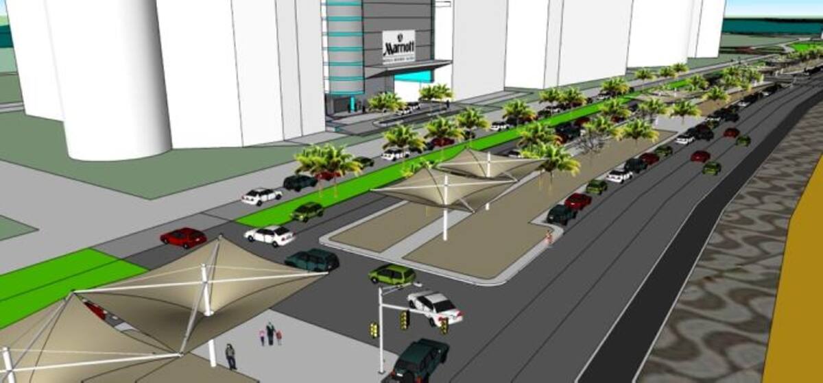 La Nueva Carrera Primera de Bocagrande tendría cinco carriles, tres de entrada y dos de salida, más bulevares con diversas áreas de comercio, parqueo, ciclovía y zonas peatonales. // CORTESÍA