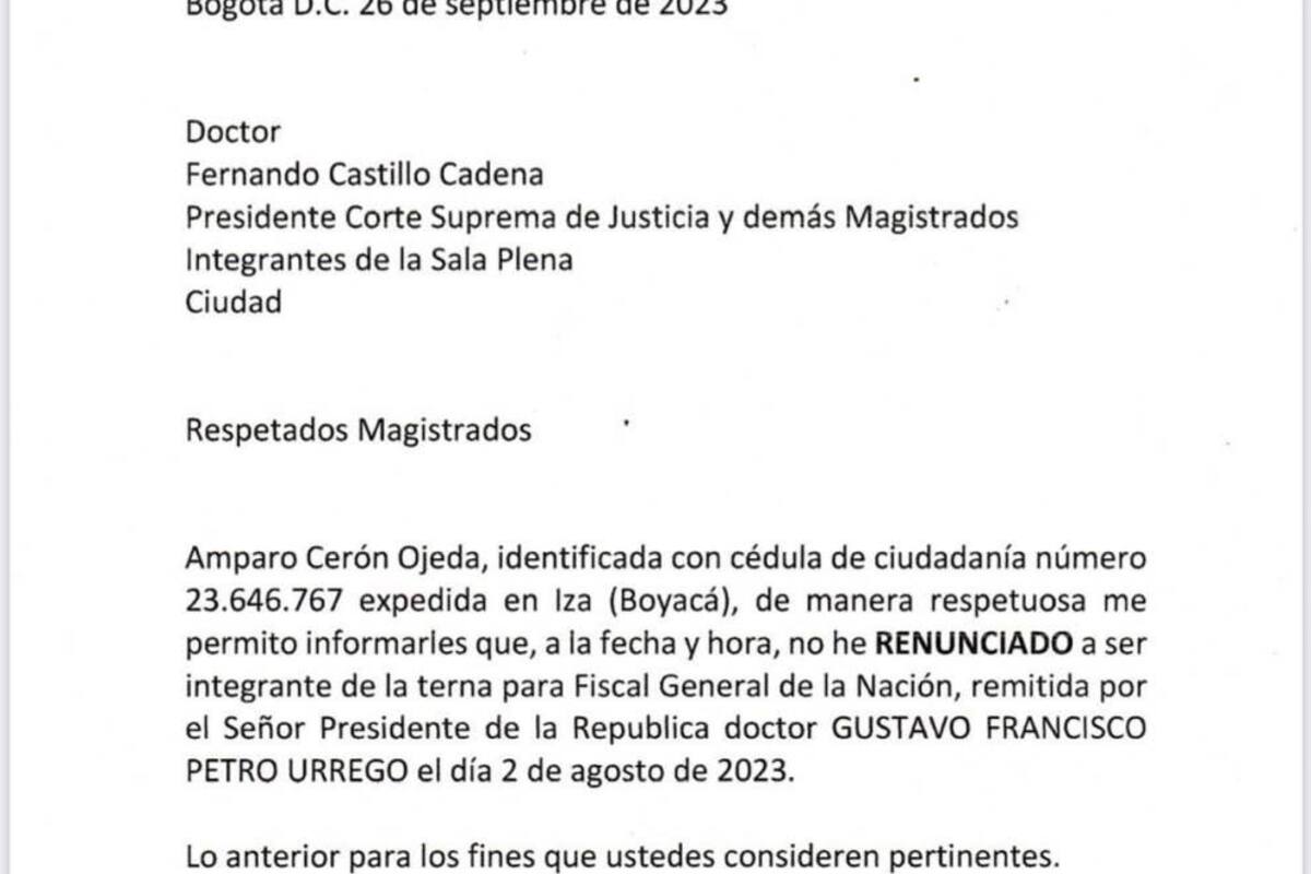 Amparo Cerón dice que no renunció a la terna para fiscal General de la Nación