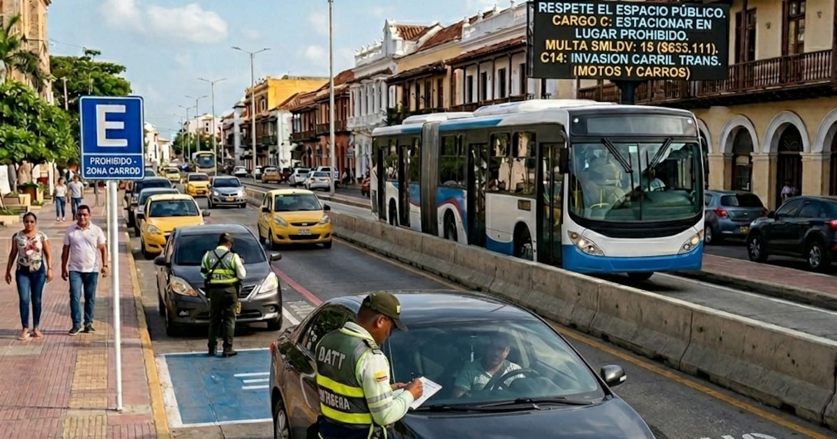Parquear mal e invadir el carril de Transcaribe: las multas más frecuentes en Cartagena y lo que le pueden costar