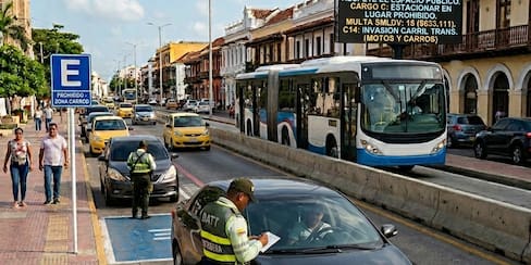 Parquear mal e invadir el carril de Transcaribe: las multas más frecuentes en Cartagena y lo que le pueden costar