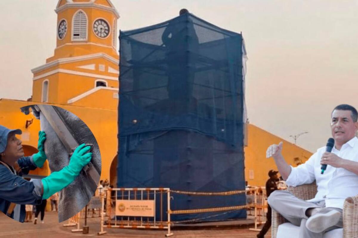 Es falso que Alcaldía cubrió estatua en el Centro por manifestaciones