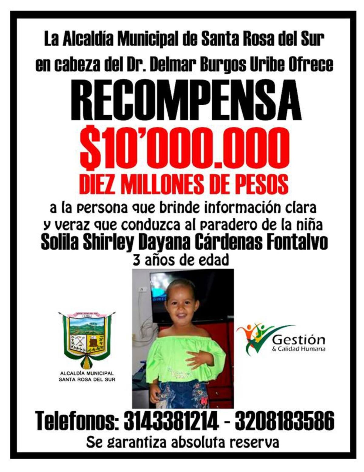 Este cartel de recompensa fue difundido en redes sociales. Redes Sociales.
