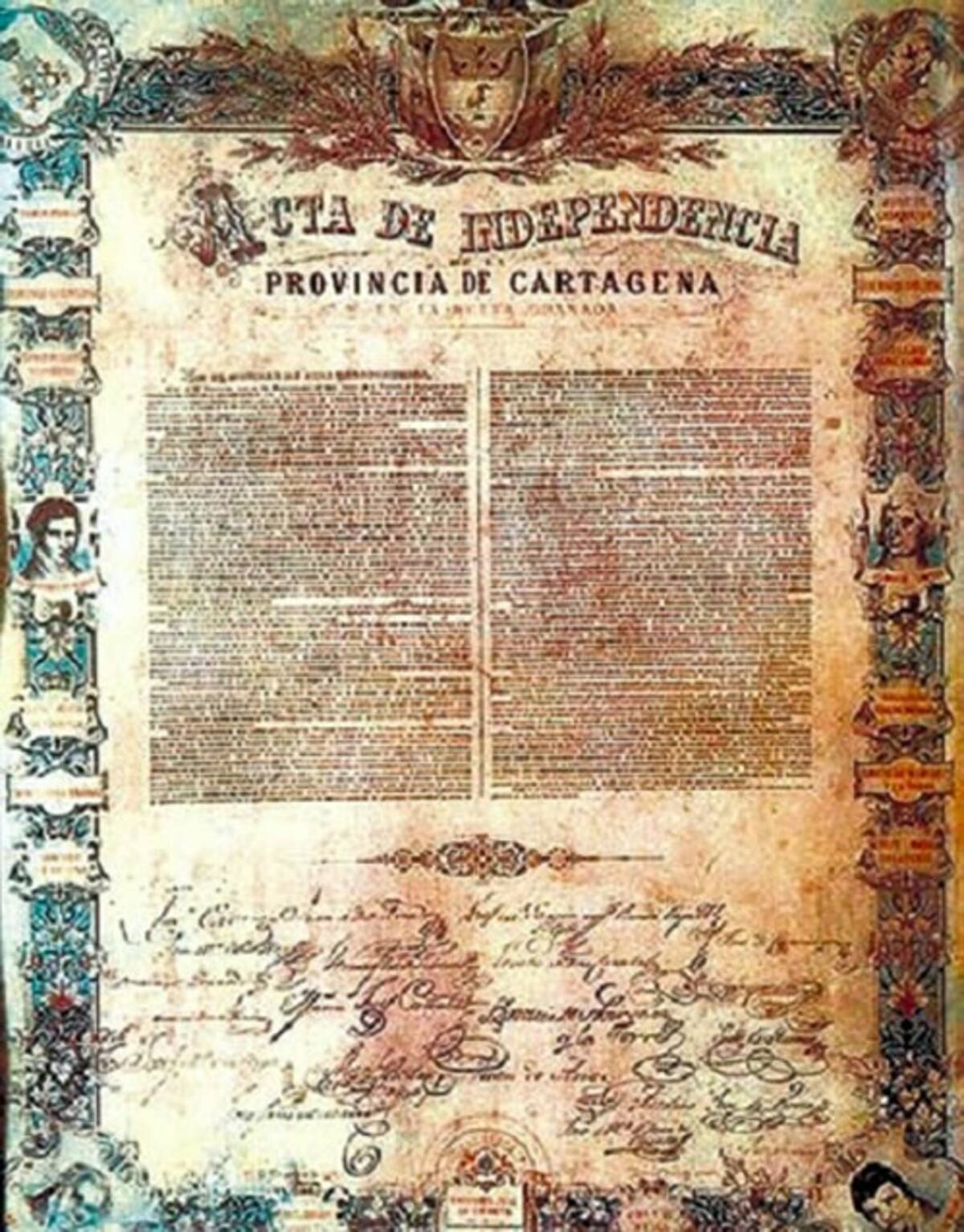 Reproducción del Acta de Independencia de Cartagena.