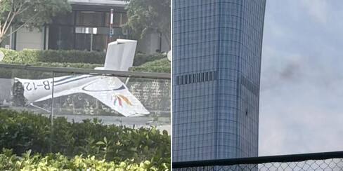 Así quedó la fachada del rascacielos más alto de Pekín tras el impacto de una avioneta