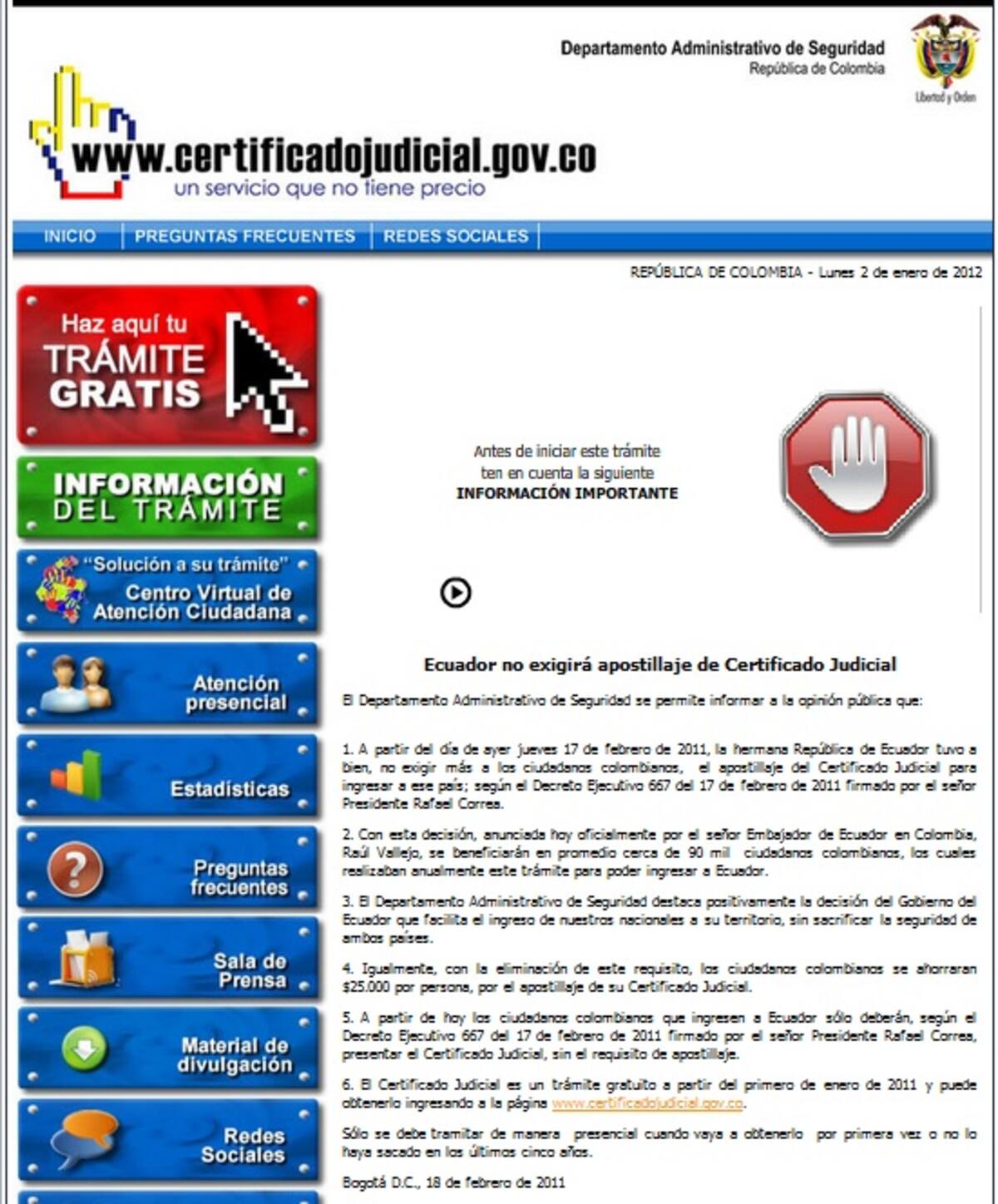 Esta es la página en Internet donde podrá descargar el Certificado Judicial solo si ya lo ha obtenido un periodo no mayor a 5 años.