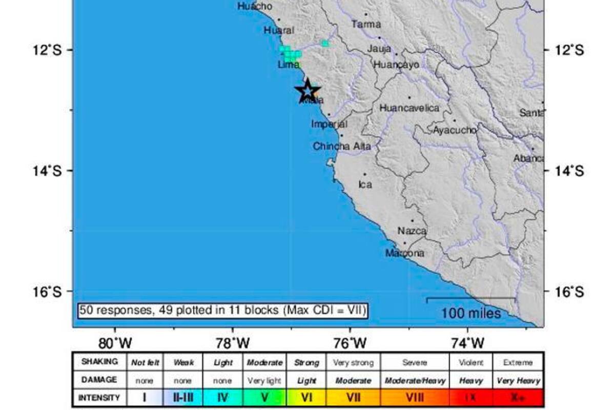 Un sismo de magnitud 6.0 sacude la costa central de Perú