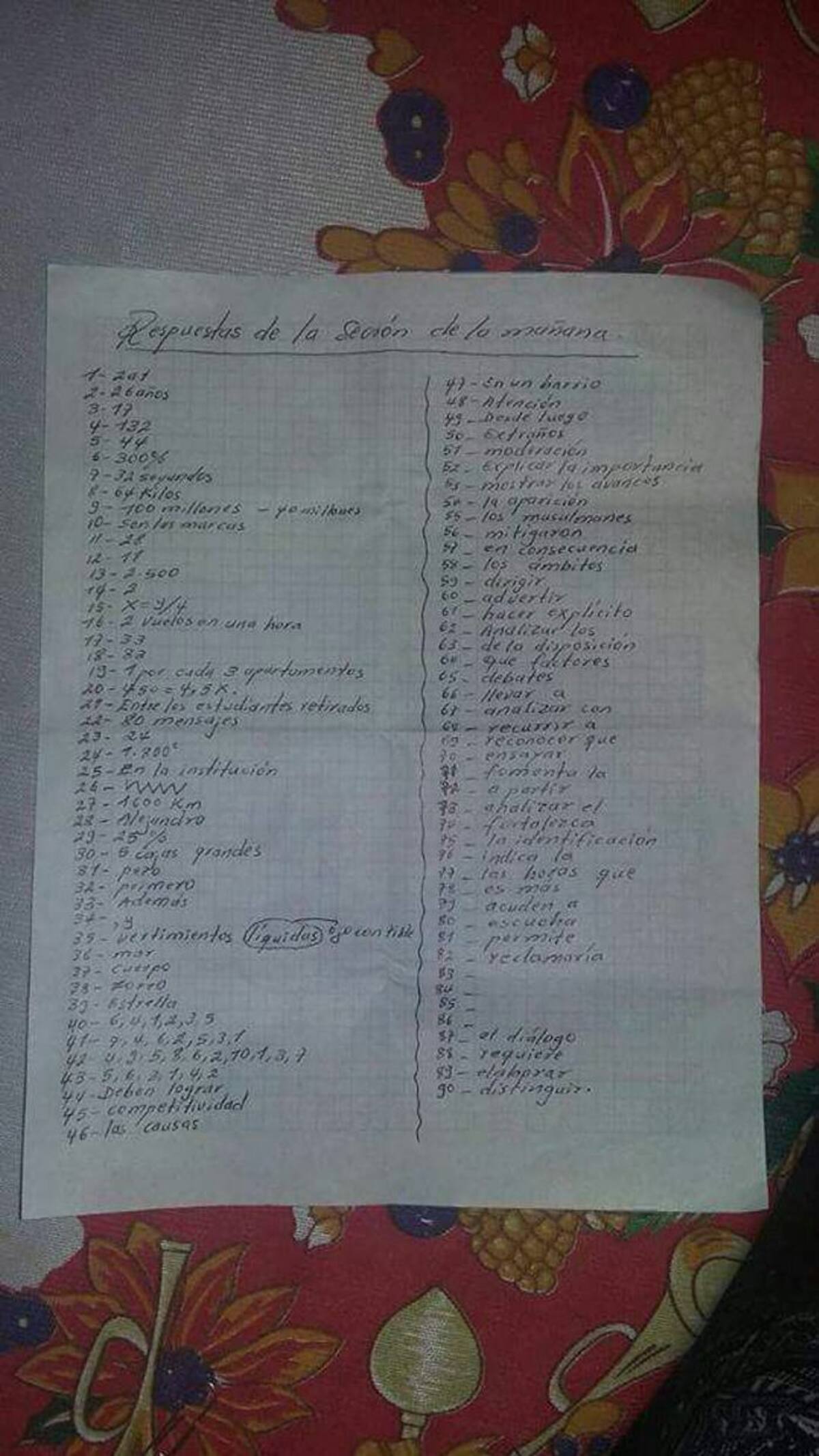 Fascímil de respuestas que circula en las redes sociales. Foto: El Universal