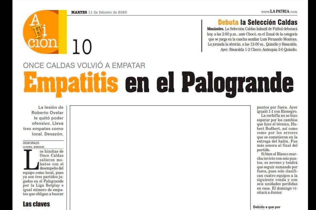 Periódico La Patria de Manizales denuncia censura de Once Caldas