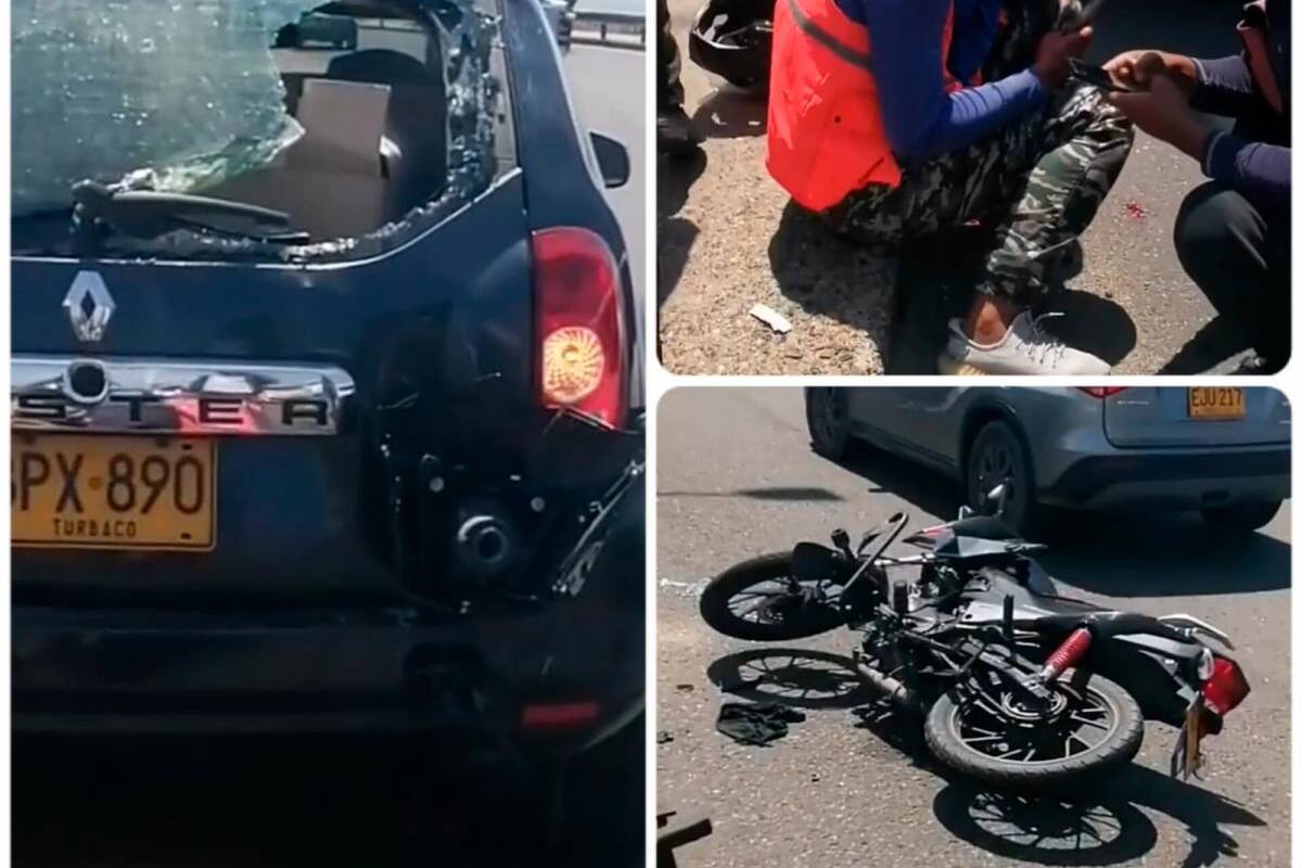 Video: Domiciliario resultó herido en choque de moto y carro en la Santander