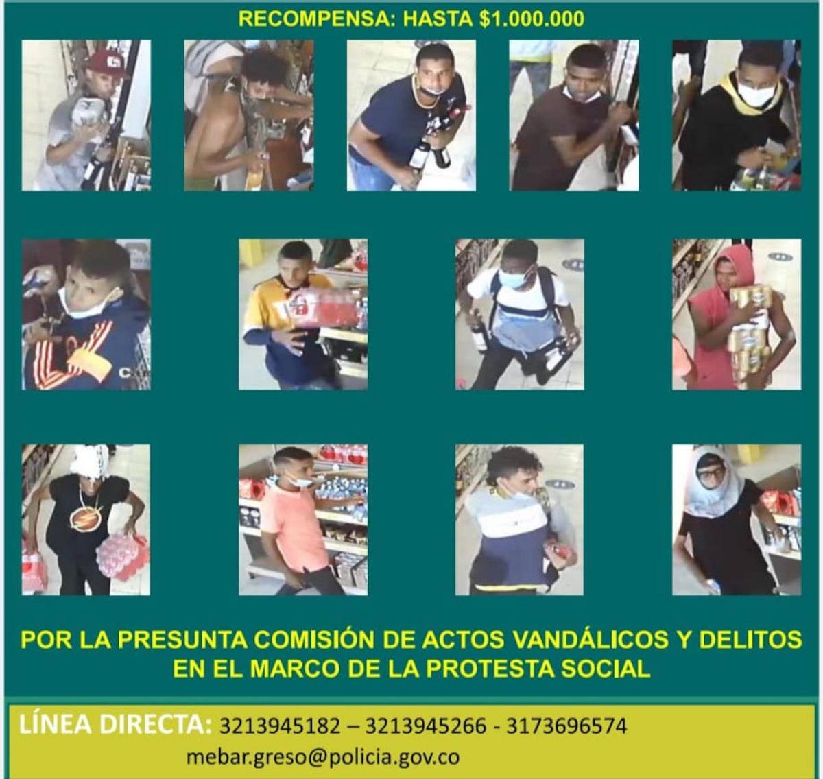 Policía entregó cartel de los más buscados por actos vandálicos en Barranquilla./Cortesía.
