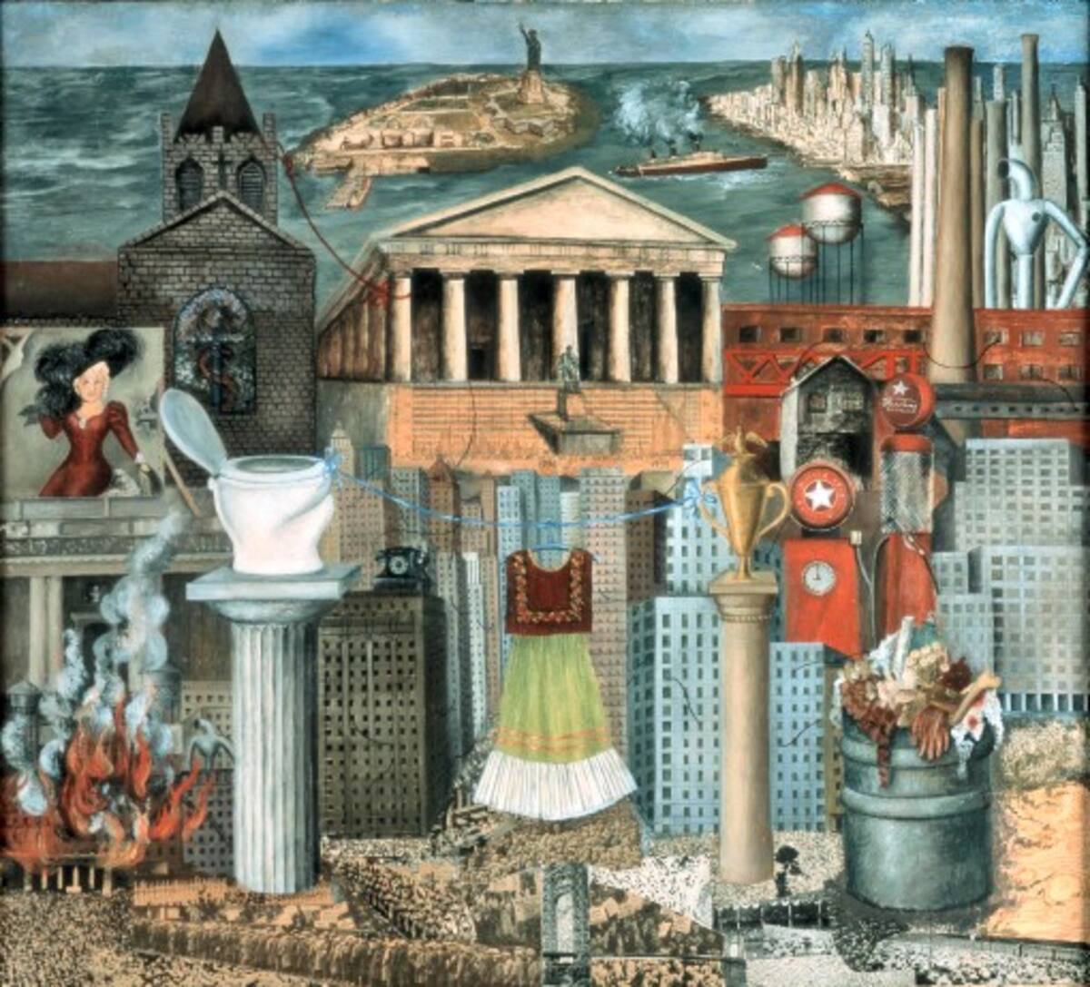 “Mi vestido cuelga aquí", óleo y collage sobre masonite de Frida Kahlo hace parte de la exposición “Zoom Latinoamericano” que se presentará en el Museo Nacional a partir del 24 de agosto. FOTOS MUSEO NACIONAL -COLPRENSA