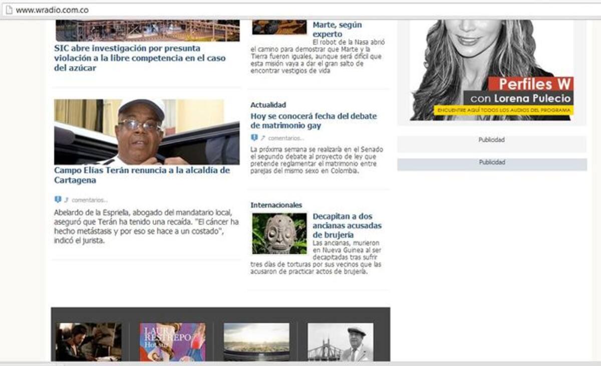 Página web de La W. CORTESÍA
