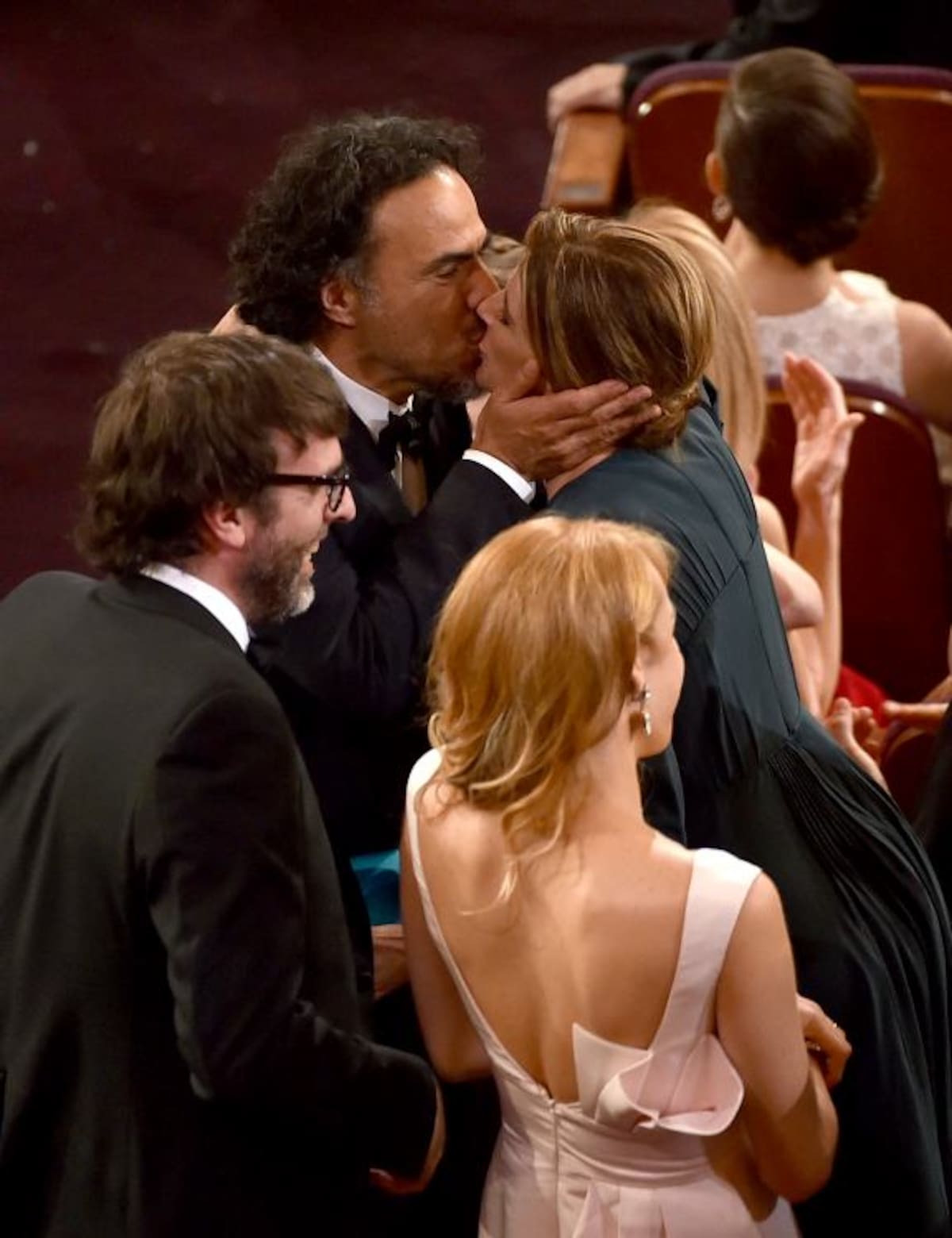 Nicolás Giacobone y Mariana en los Oscar. AFP KEVIN WINTER