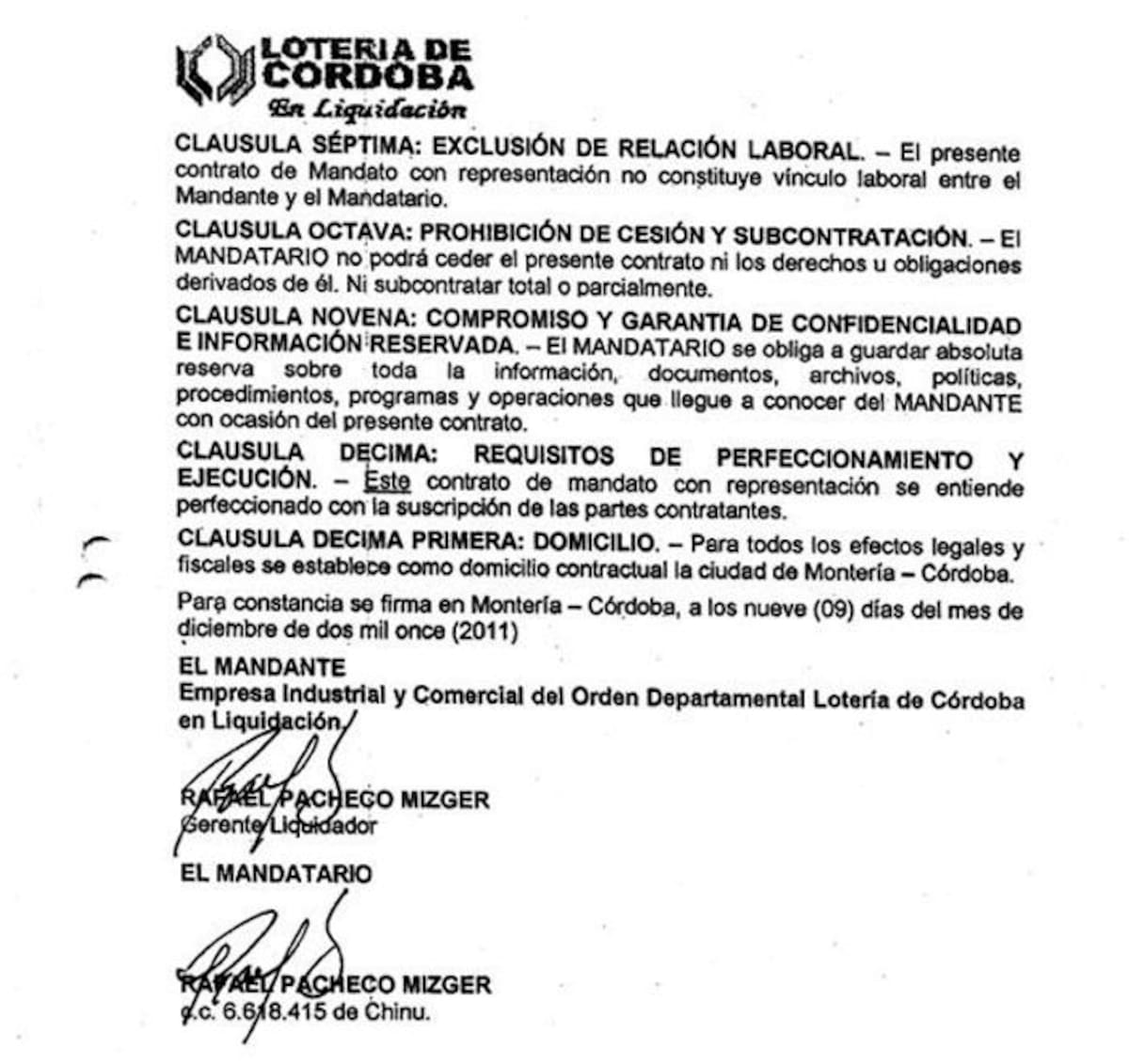 Fascímil del contrato CORTESÍA