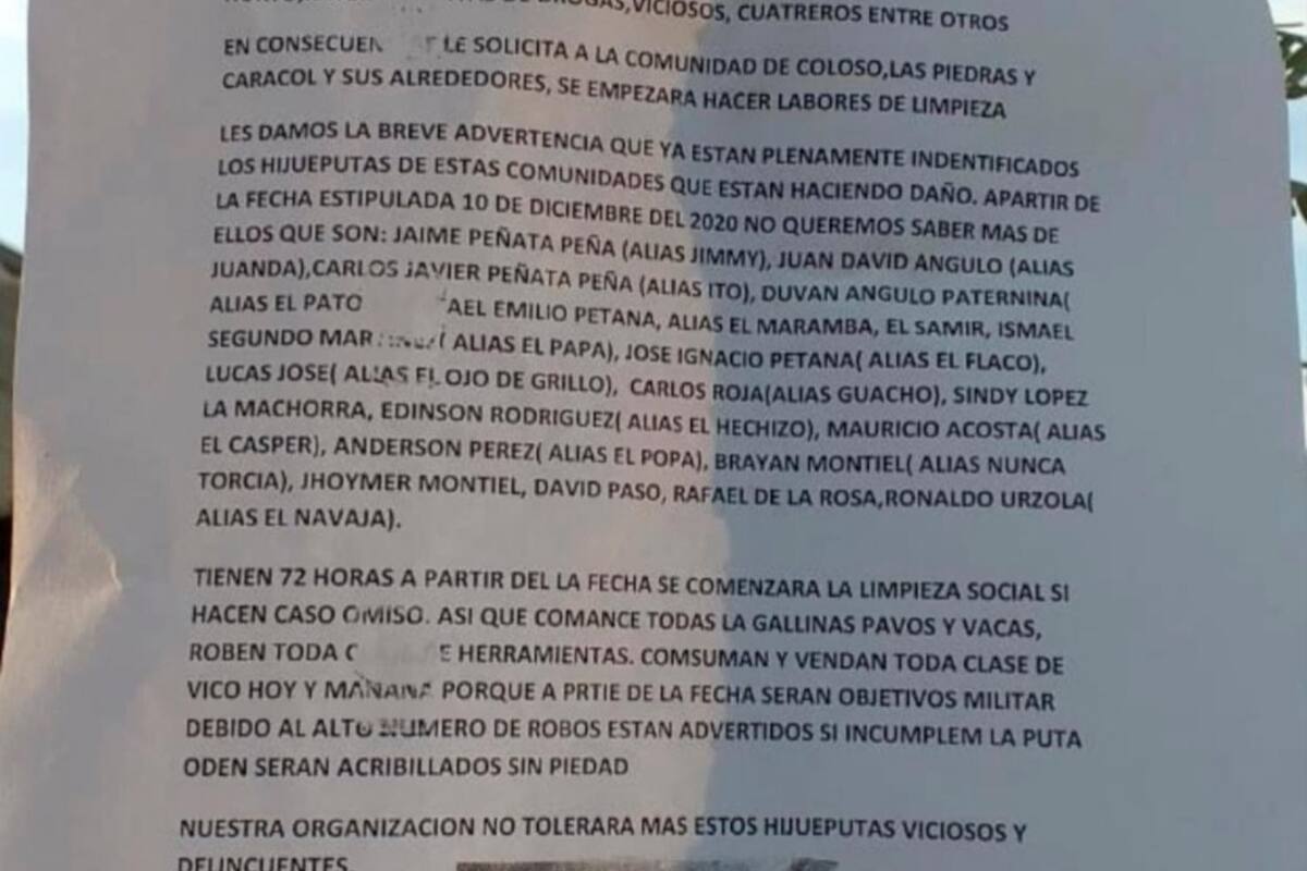 Comunidad de Las Piedras está atemorizada por panfleto amenazante