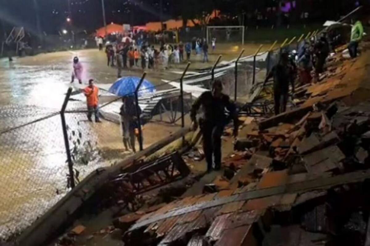 13 menores de edad resultaron heridos por la caída de un muro en el polideportio del barrio San Martín. Colprensa