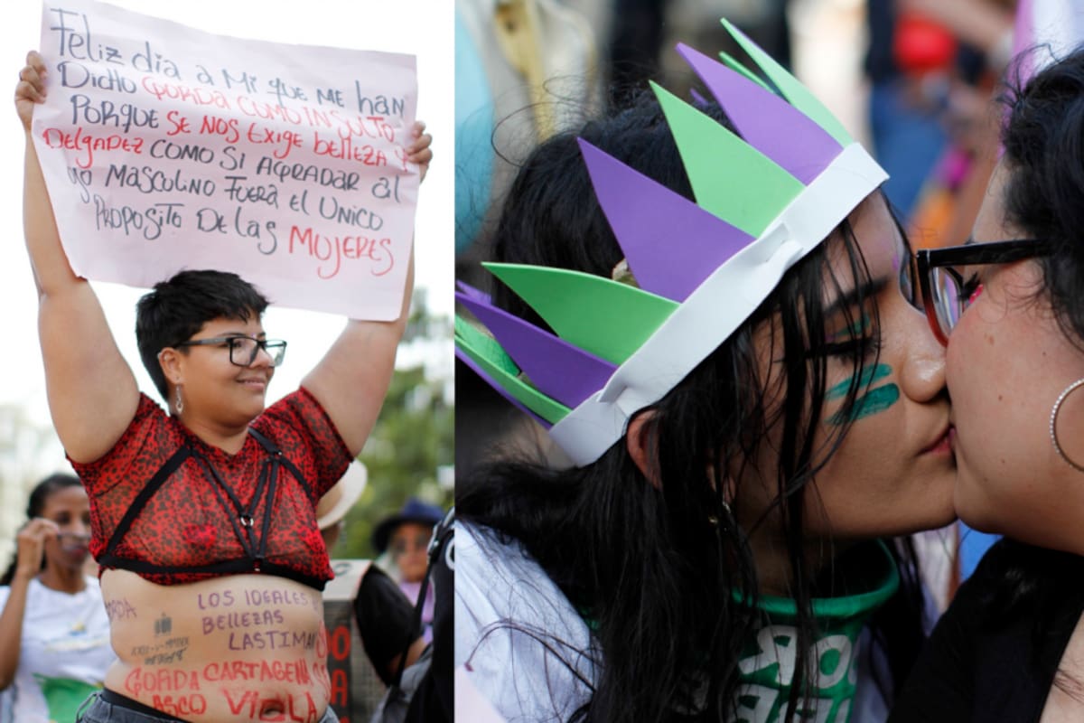 Fotos: besos y mensajes en el cuerpo, así fue la marcha del 8M en Cartagena