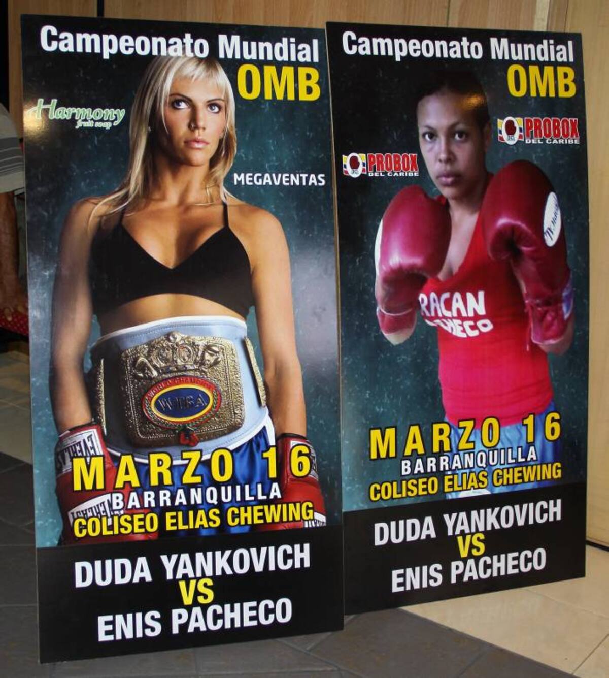 Cartel de la pelea mundialista entre Enis Pacheco y Duda Yancovich. Jorge Payares - Qhubo Barranquilla -