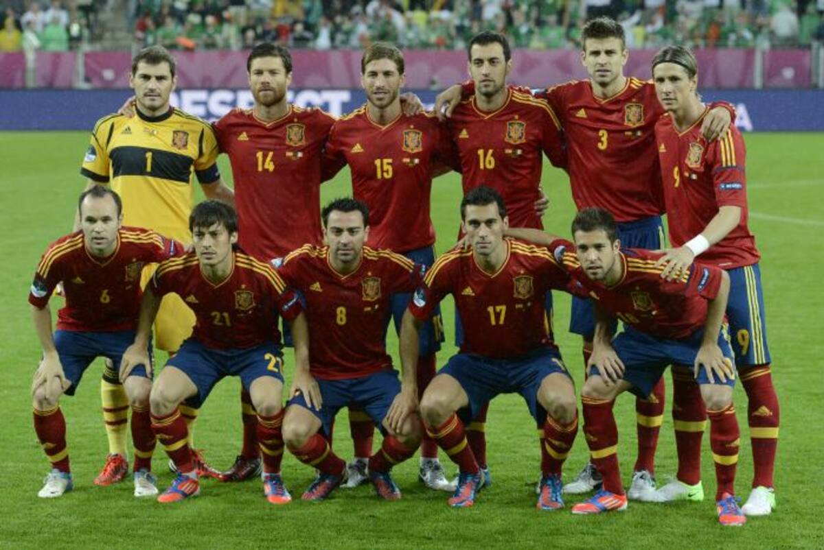 Selección de España con el uniforme tradicional. AFP PIERRE-PHILIPPE MARCOU