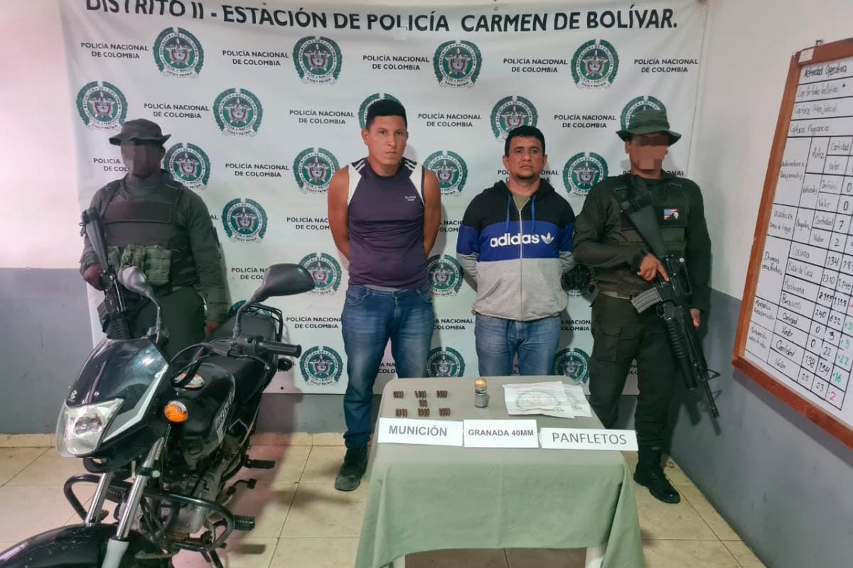 Presuntos sicarios del Clan del Golfo, capturados con granada en El Carmen
