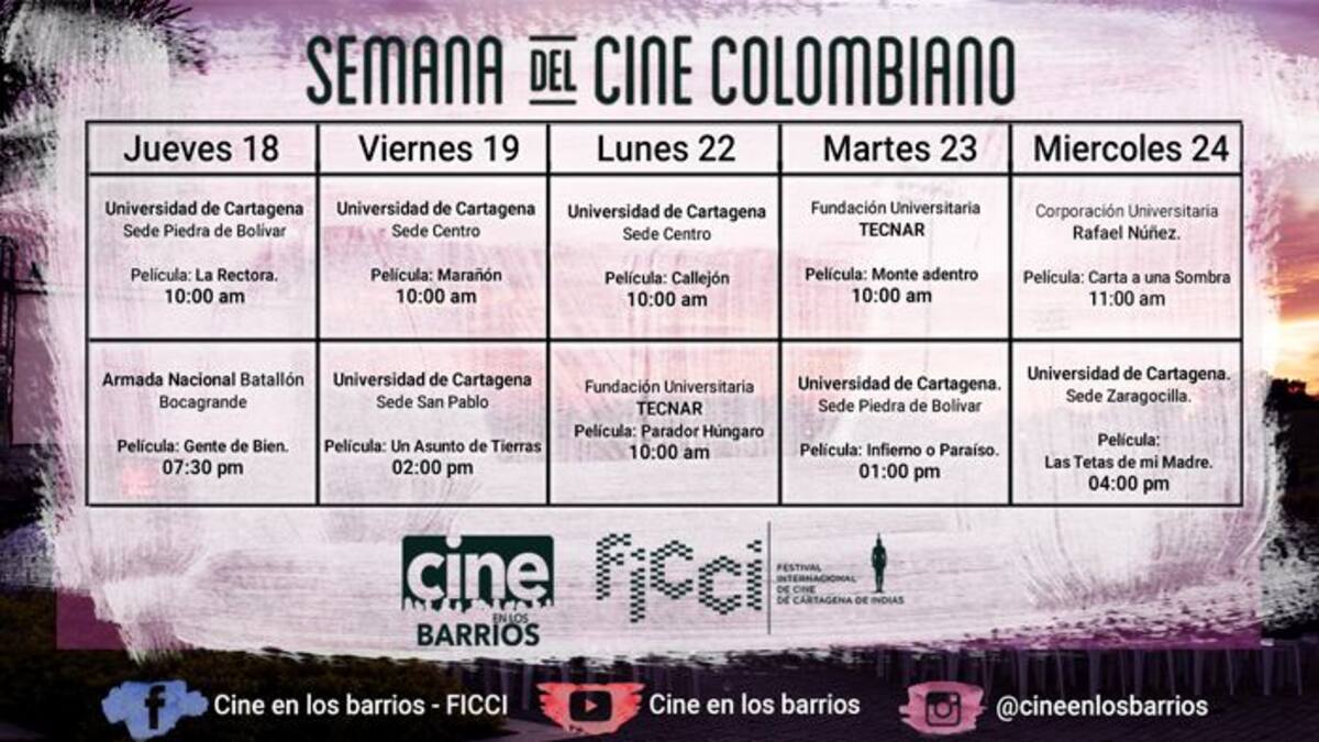 Programación de la Semana del Cine Colombiano. CORTESÍA.