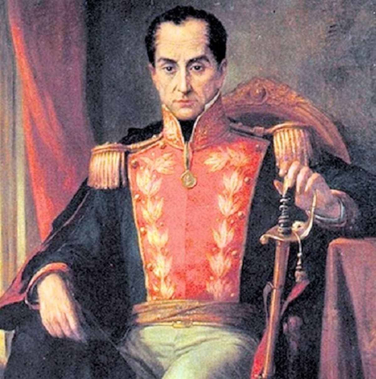 Simón Bolívar, óleo de Ricardo Acevedo Bernal, con su apostura soberbia e imperial.