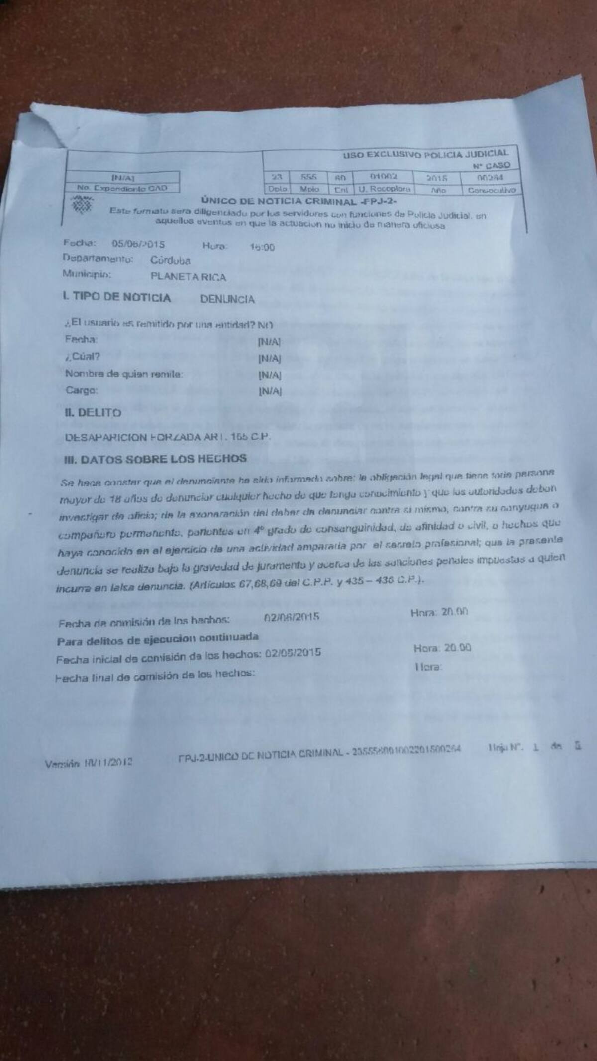 Denuncia ante la Fiscalía. CORTESÍA